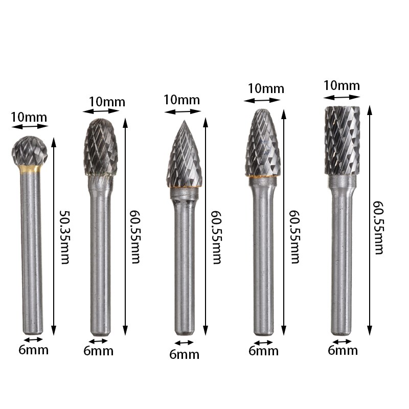 5 pièces 6mm tige carbure de tungstène fichiers rotatifs meulage fraise jeu de forets pour enlèvement rapide des métaux outil pneumatique électrique