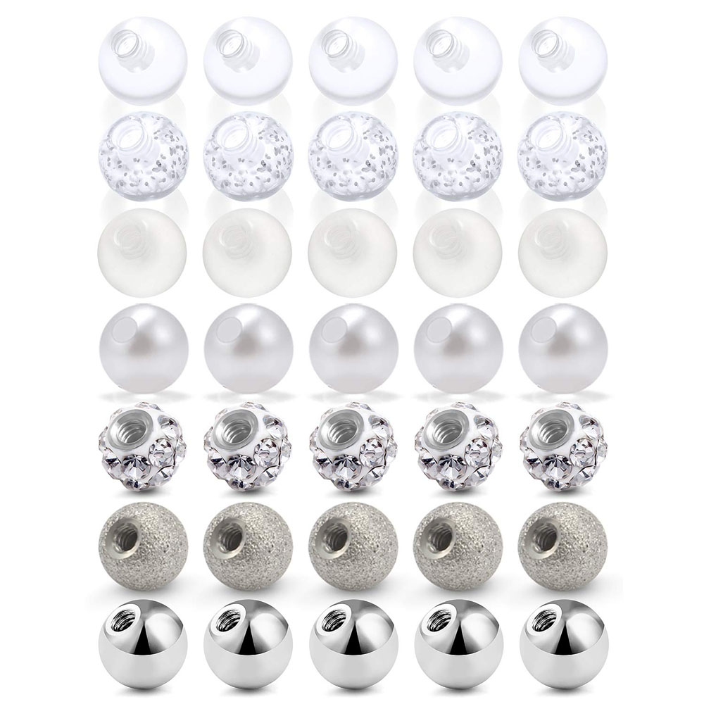 5/35 st 14g 16g ersättningskulor kroppssmycken rostfritt stål klar akrylkula för piercingstång skivstångsstift delar diameter: Vit / Ljusgul guldfärg