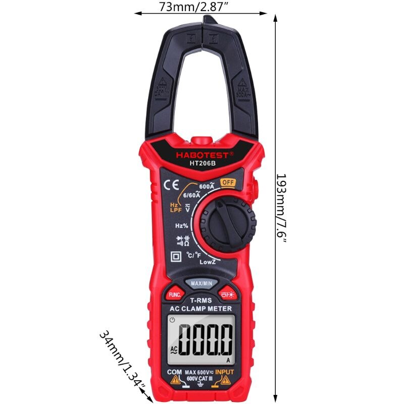 HT206 AC/DC Digital Clamp Meter Multimeter High Precision Capacitance NCV Tester