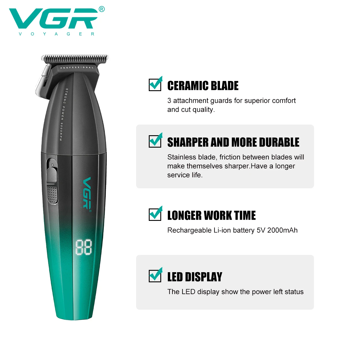 VGR tondeuse à cheveux professionnelle électrique Rechargeable tondeuse à cheveux barbe Kit de coupe de cheveux Machine de barbier tondeuse faciale pour hommes V-906