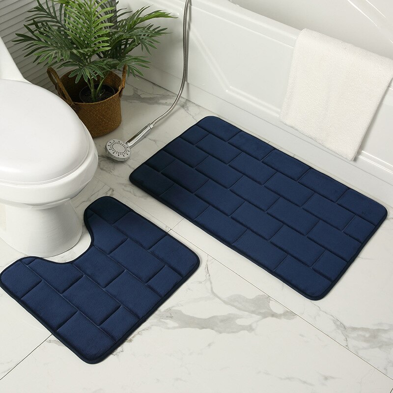2 Piece Set Bath Floor Mat Absorbent Non-Slip Shower Room Door Mats Toilet Floor Mat Washable and Absorbent Soft Bathroom Rug