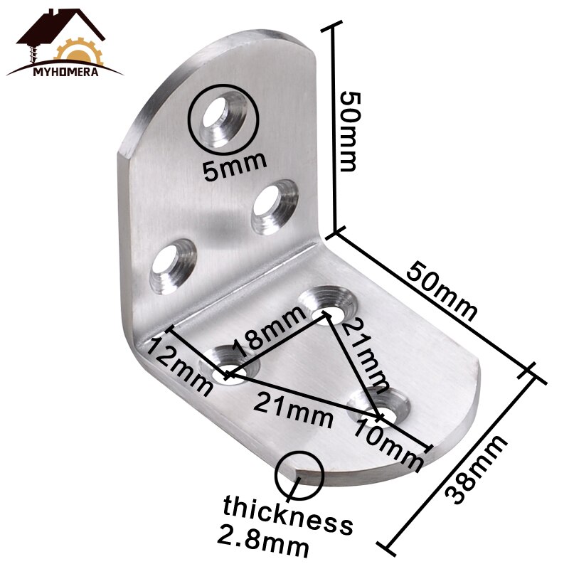 Myhomera Stainless Steel Corner Brackets Joint Fastener Fixed Connector Corner Bracket Code Hardware for Shelf Chair Board Table: 38x50mm