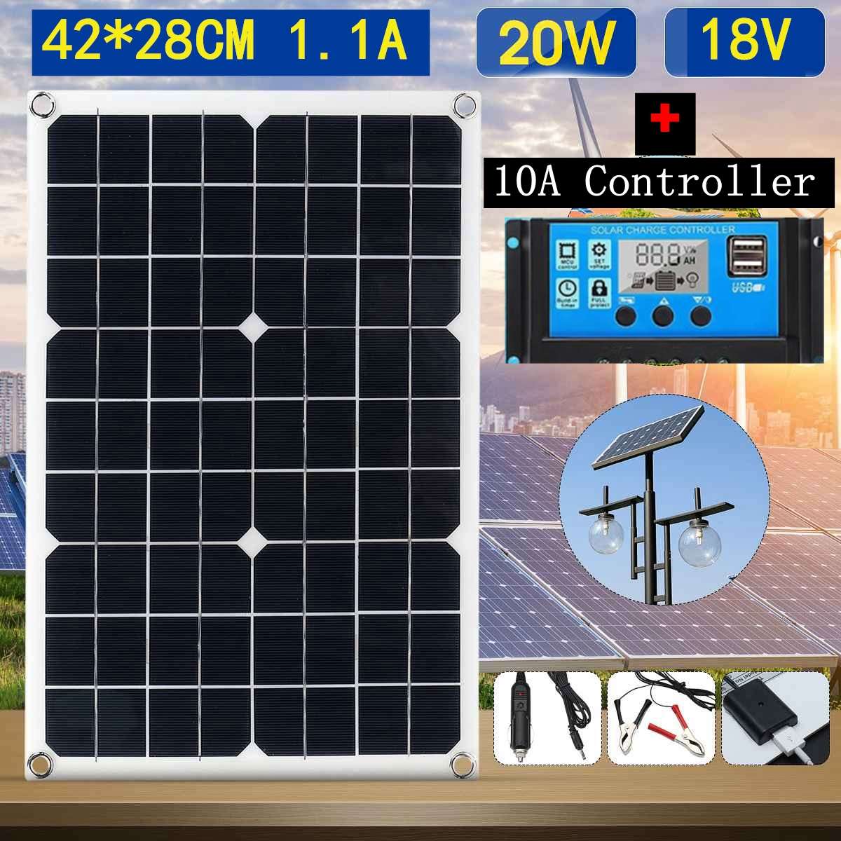 18v 20w/25w/30w solcelleoplader solbatteri 10a controller monokrystallinsk alligator klip usb bil udendørs blysyre dej: 20w