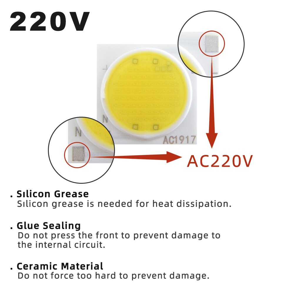 10 Stks/partij 3W 5W 7W 9W 12W 15W USB-HID AC220V Cob Led Chips AC1414 AC1917 Oppervlak Lichtbron Led Kralen Voor Spotlight Downlight
