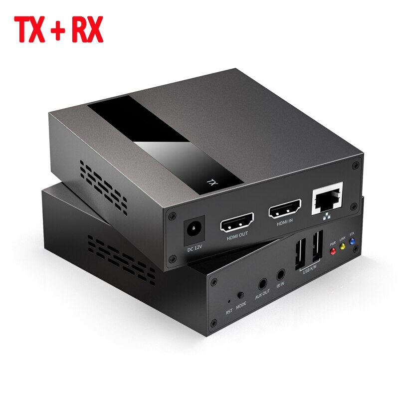 HDMI USB KVM Extender 4K 1080P TCP/IP Over Single Cat5e/6 up to 250M Keyboard &amp; Mouse Over Network, Low Latency, 2 Ports USB Hub