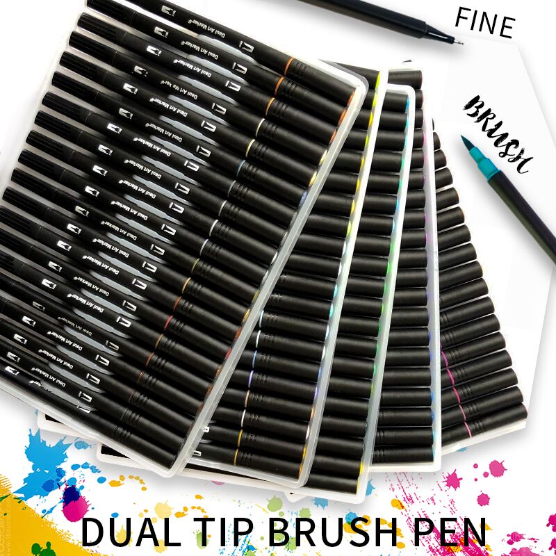 Dual Tips 48/60/72/100 Art Marker Inkt Op Waterbasis Zachte Fijne Borstel Pen Met PP pakket
