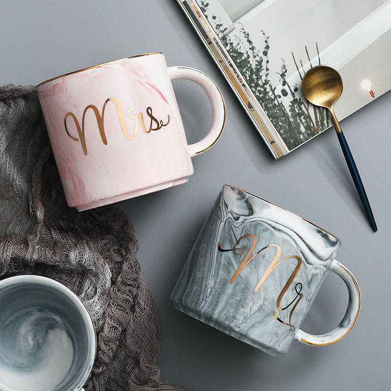1pc marmor te koppar mr mrs mugg dricksmjölk kopp kaffe par hållare flaska för bordsduk keramiska vattenglas krukor da