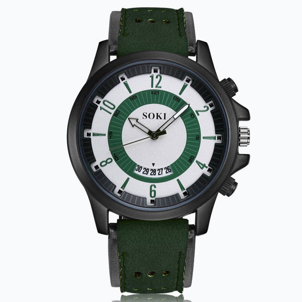 Horloges Heren Horloges Luxe Mode Silicagel Lederen Casual Glas Quartz Analoge Datum Horloges Relogio Masculino Reloj: green