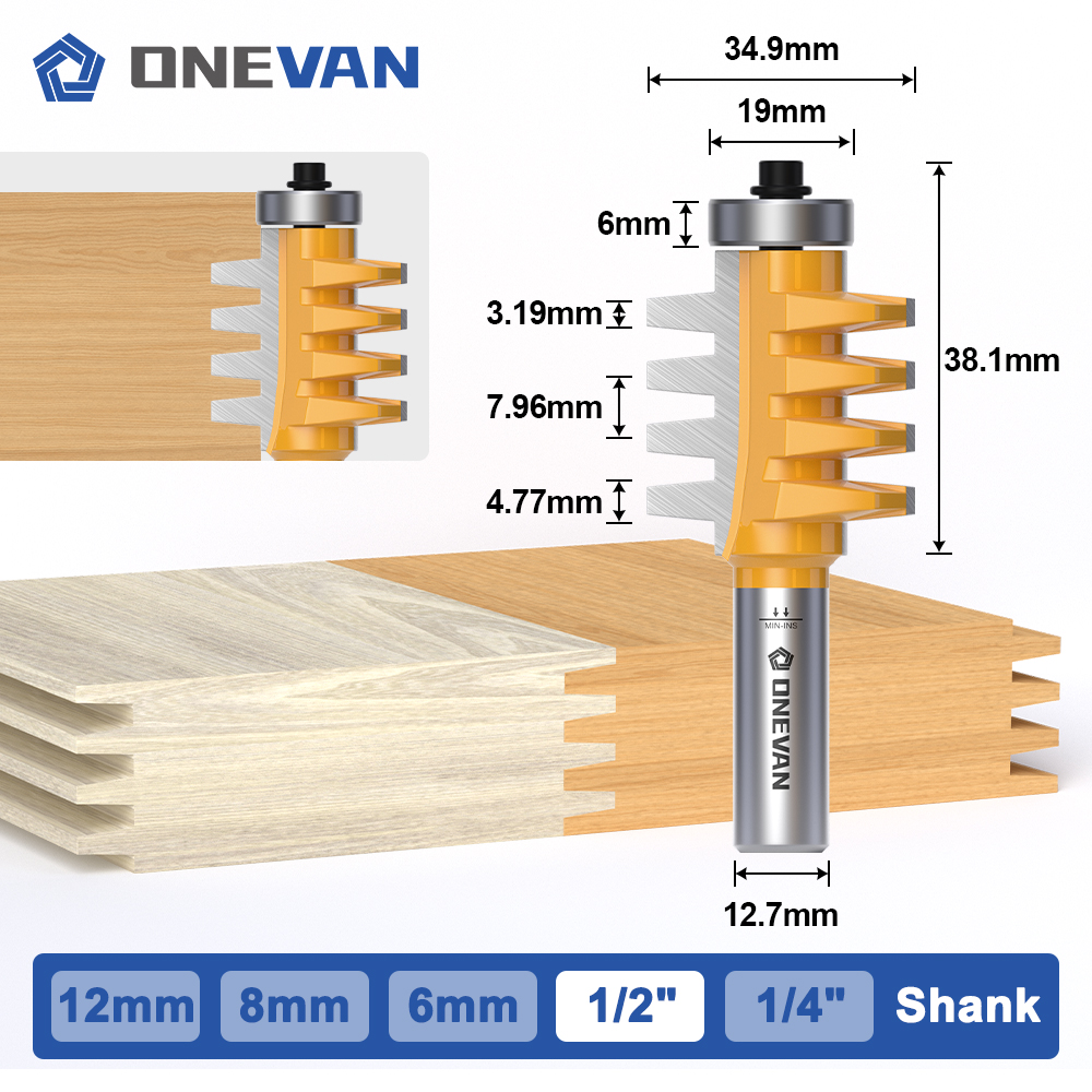 ONEVAN Finger Joint Bit Router Bit Router Bit 6/6.35/8/12/12.7mm shank, Tungsten Carbide Milling Cutter for Wood Woodworking: 13mm