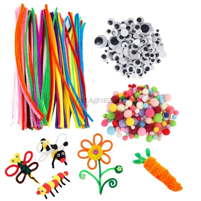 500pcs DIY Activities Pipe Cleaners Ornament Making School Projects Googly Eyes Chenille Kids Art Pompoms Craft Supplies Set: Default Title