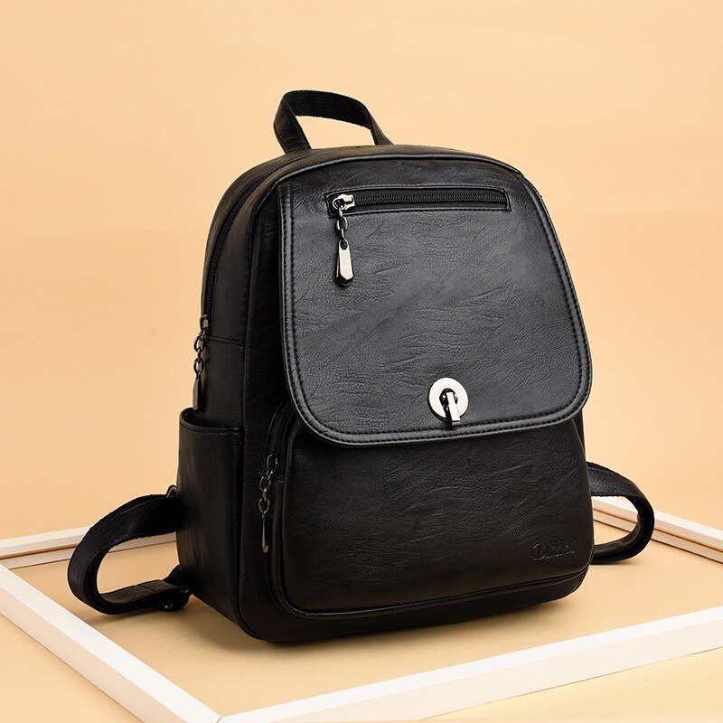 Vintage zwarte damesrugzak, merk damesrugzak, leren boekentas voor tienermeisjes, schooltas, reistas voor dames