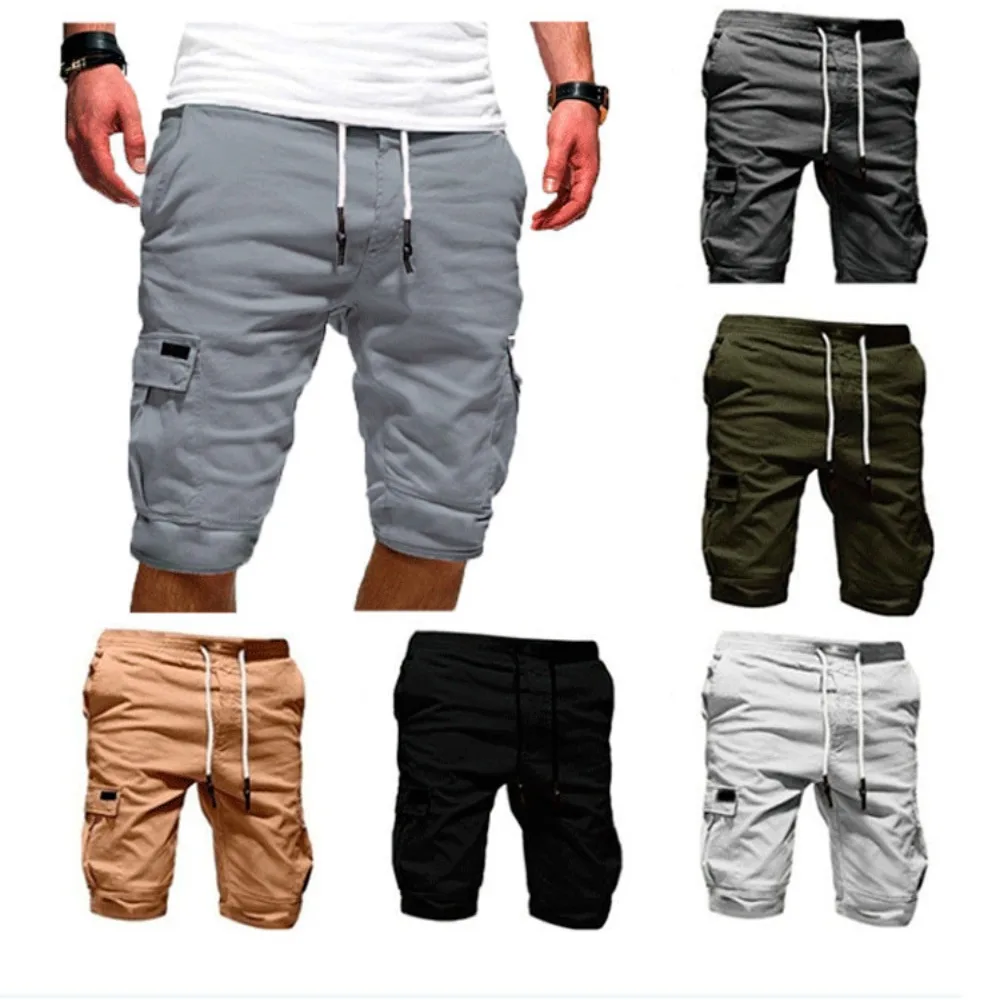 1 pc calças casuais esportes verão shorts masculinos macacão multi-bolso calças de praia ropa para hombre curto masculino curto