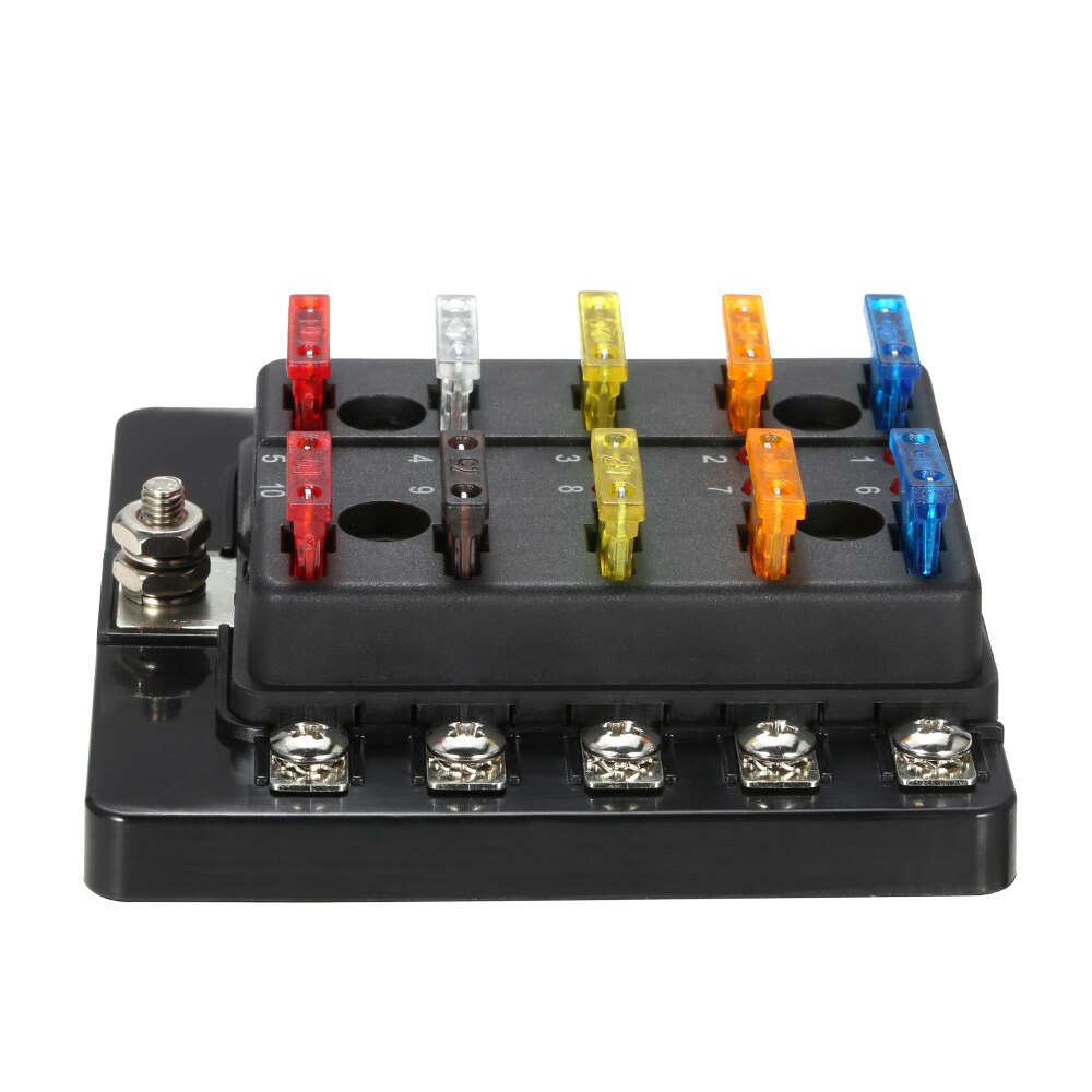 10 Way Blade Fuse Box with LED Indicator Fuse Block for Car Boat Marine Caravan 12V 24V