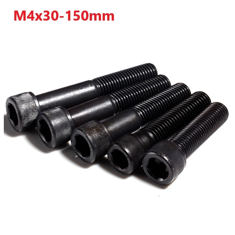 M4 Bolt 12.9 Grade Alloy Steel Black Hexgon Socket Screw M4 x 30 35 90 100 130 140 150mm Black Extended Screw Half Tooth Bolts
