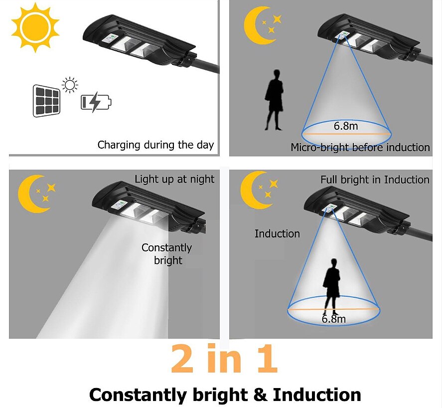 LED solar street light PIR Motion Sensor outdoor Wall Light with pole Adjustable Waterproof IP65 30W Yard Path Home Garden Lamp