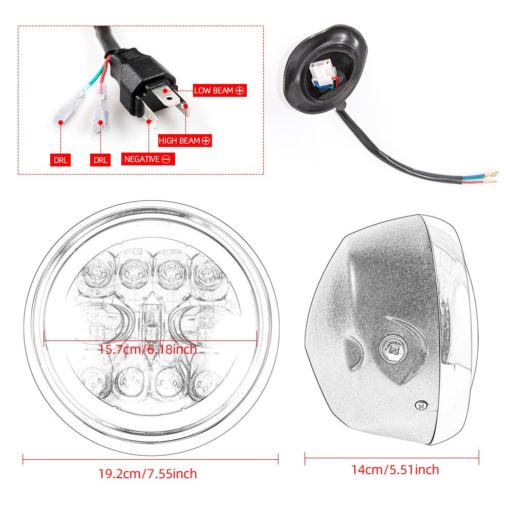 7,5 zoll LED Scheinwerfer Motorrad Cafe Rennfahrer Scheinwerfer DRL Hallo & Abblendlicht Engel Ring Für Honda Yamaha Suzuki Kawasaki touren