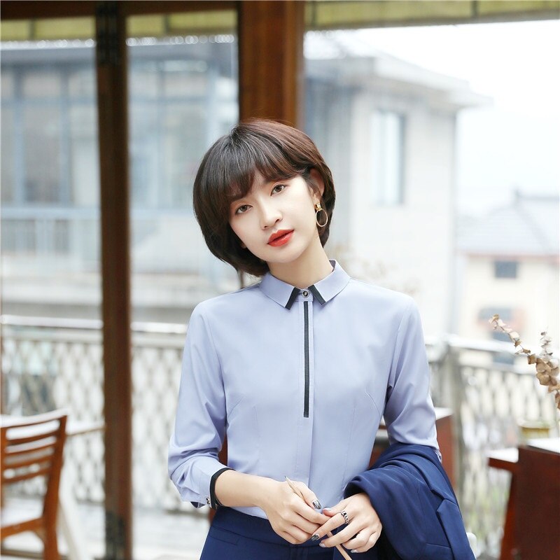 Uniform Styles White Long Sleeve Spring Fall Blouses & Shirts For Business Women Office Work Wear Blouse Female Tops