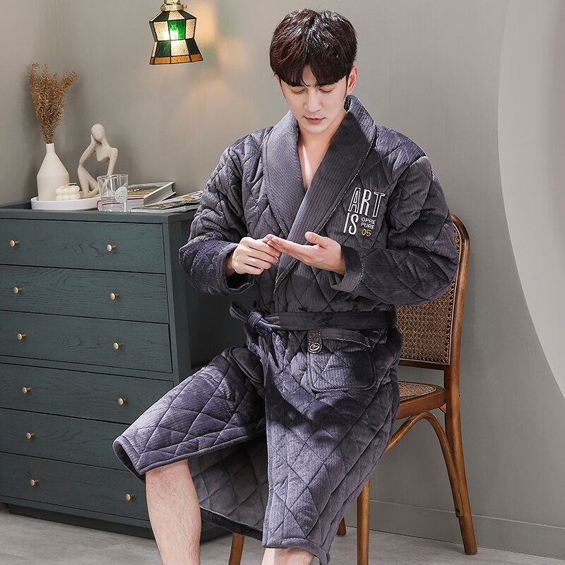 Mens Thick Quilted Long Kimono Bath Robe Men Big Yards Bathrobe Masculin Winter Dressing Gown Bridegroom Robes Wedding