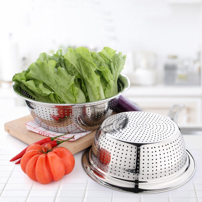 Wilona Wash Rice Vegatable Plates And Bowls Multifunction Thickening Deepen Stainless Steel Leak Basin Water Filter Plate Set