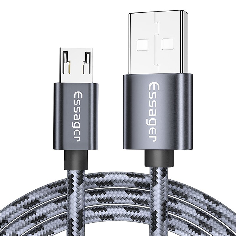 Essager micro cabo de carga usb cabo de data 3a cabo de carga rápida 0.25/1/2 m usbc micro cabo para todo o telefone android: Dark gray 1m