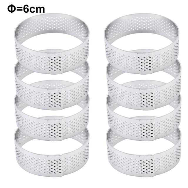 Taart Ring Rvs Taartje Mal Cirkel Cutter Pie Ring Hittebestendig Geperforeerde Cake Mousse Mallen Taart Gebak: 8Pcs 6cm