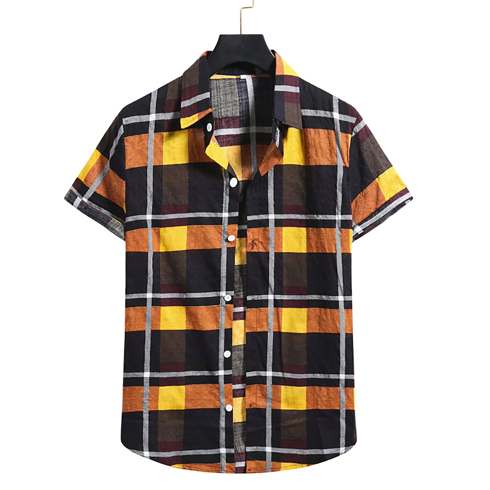 Plus Size Men's Shirts Summer Men's Button Regular Fit Short Sleeve Plaid Casual Shirts Male Clothing #t2g