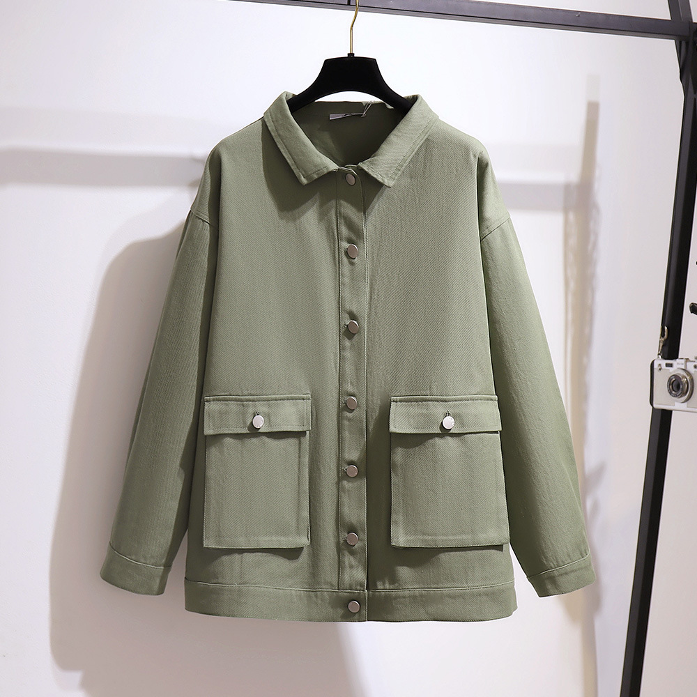 Neue Herbst Winter Plus Größe Frauen Kleidung Jeanswear Jacke Große Baumwolle Lose Tasche Grün Denim Mantel 3XL 4XL 5XL 6XL 7XL: Armee Grün / XXXL