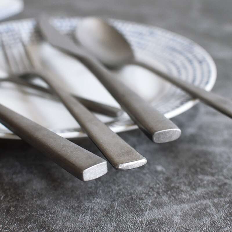 Steak messer und gabel Jahrgang alte edelstahl Westlichen geschirr Nachtisch löffel schneeflocke silber matt messer gabel löffel