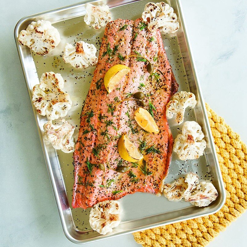 Aluminum Rectangular Baking Tray,Cake Baking Tray Cookie Shelf Baking Tray,Baking Tray (2 Pack), Silver