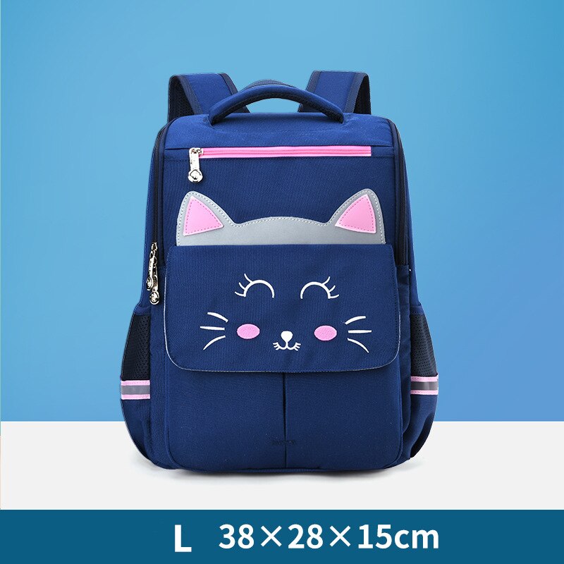 Lovely Cat Girl School Bags for Kids backpack 1-6 Grade School Backpacks Little Girls School Bag bookbag mochila: L blue