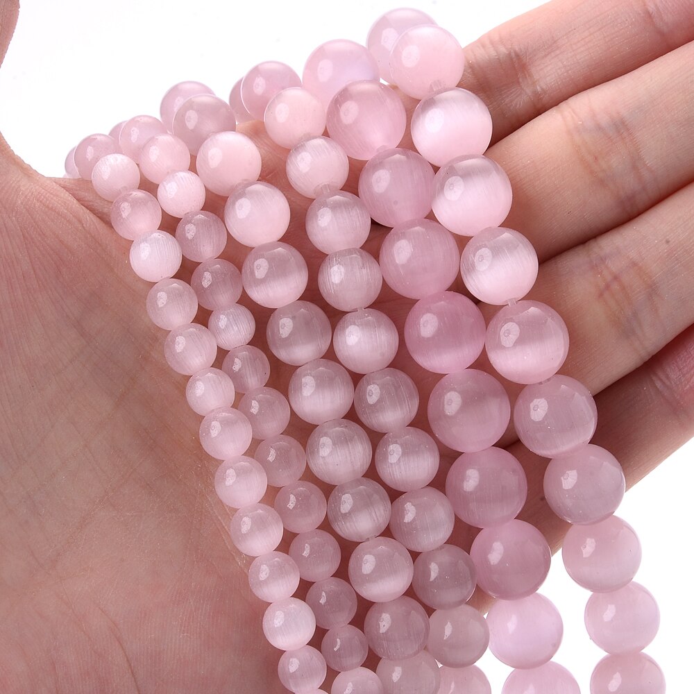 Pink Cat Eye Stone Beads Natural Round Loose Spacer Beads for Jewelry Making DIY Bracelet Necklace Handmade Accessories 6 8 10mm