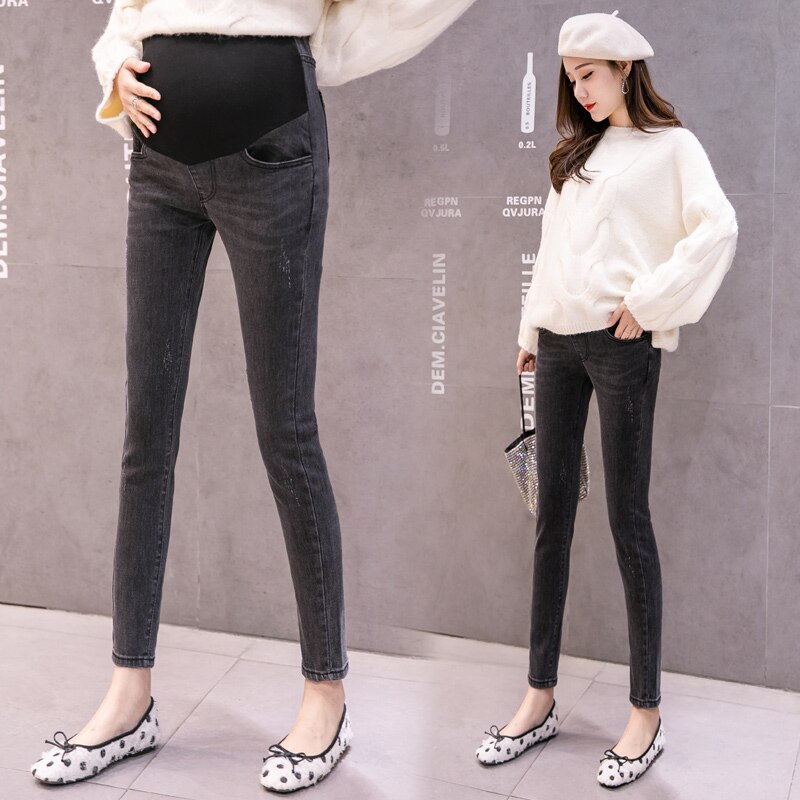 Zwangere vrouwen jeans hoge taille buik slank en dun zwangerschap cowboy zwangere vrouw capri-broek zwangerschapskleding pantsnk 017: Zwart / Ik