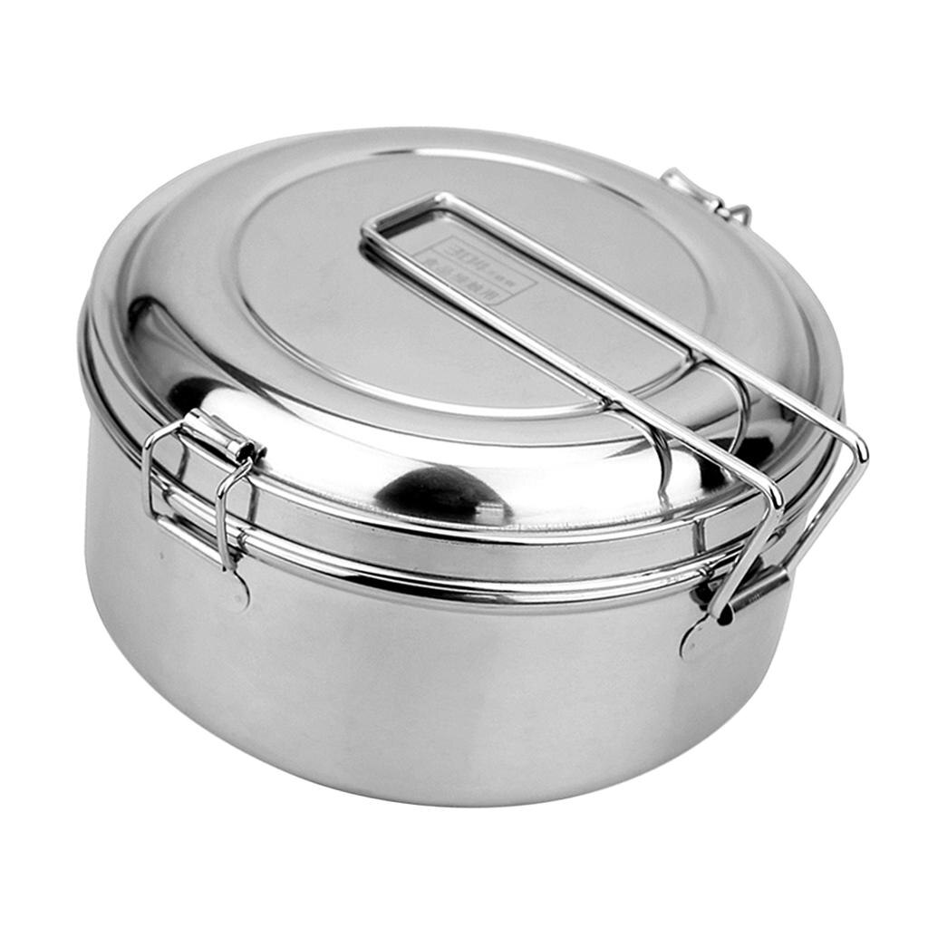 Metal lunch box, stainless steel round lunch box for camping, hiking, hunting,