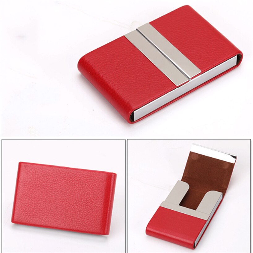 Funda abatible de Metal de cuero PU aeliciy funda de tarjeta de crédito de doble apertura caja de paquete mujeres hombres tarjeta de visita ID titular de la tarjeta Case0