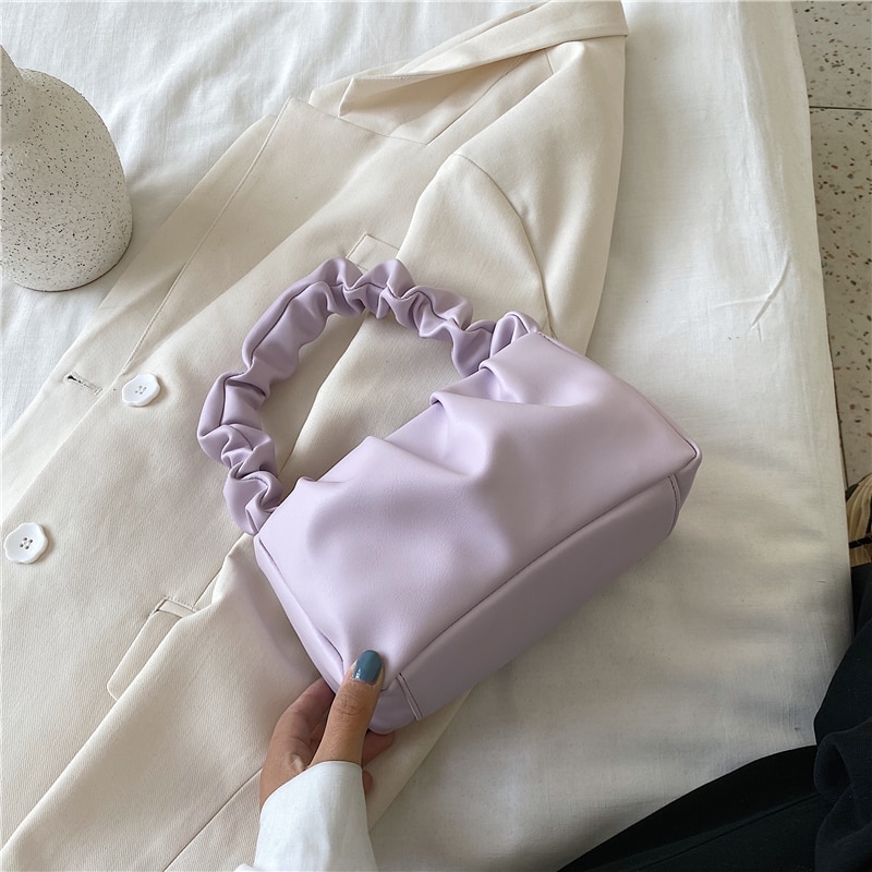 Små pu læder tote tasker til kvinder søde ensfarvede crossbody håndtasker kvindelige rejse totes dame skulder taske: Lavendel