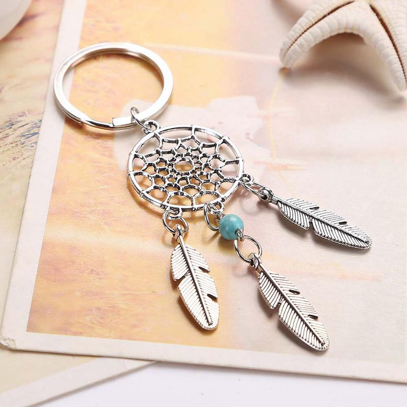 Dream Catcher Tone Key Chain Silver Ring Feather Tassels Keyring Keychain For Women Ladies Girl #YW