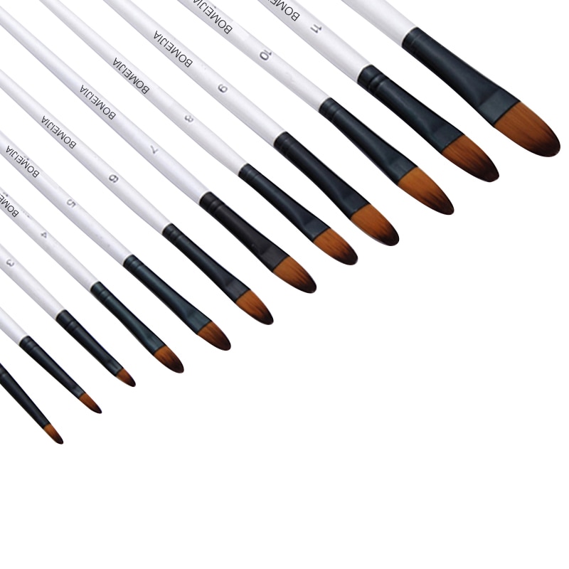 12Pcs Paint Brush Set Filbert Golden Nylon Bristle Brush for Watercolor Acrylic, Gouache, Oil and Facepaint