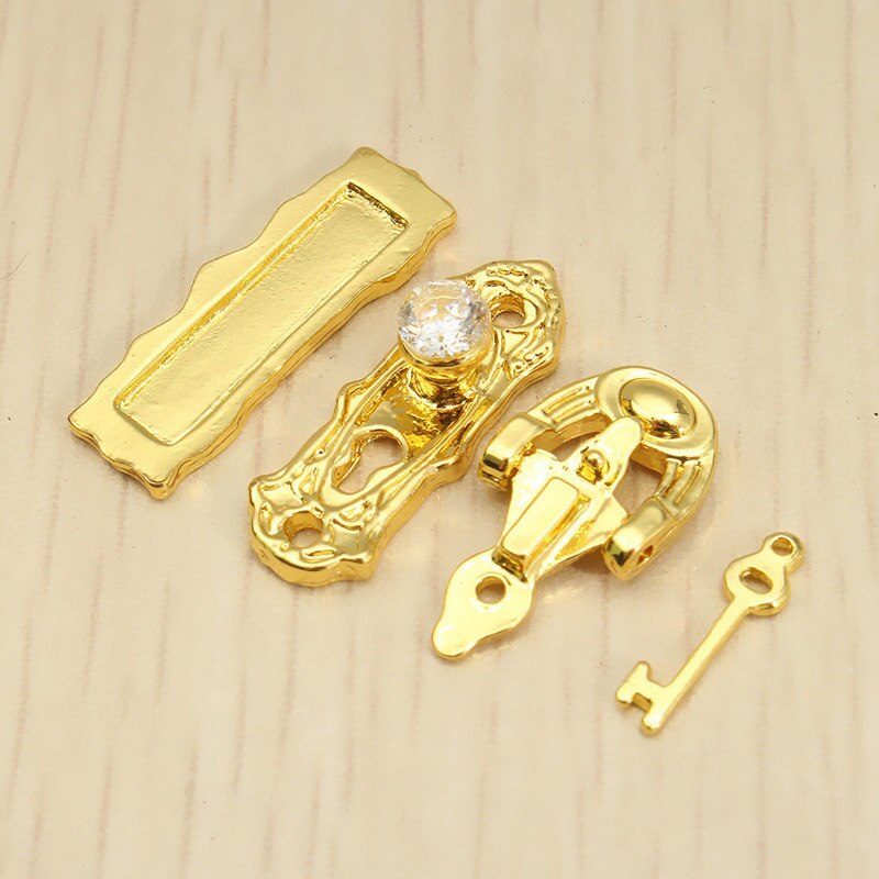 1:12 Miniatuur Gouden Deur Ring Lock Deur Set Lichtmetalen Retro Huis Miniatuur Deurslot Poppenhuis Meubels Accessoires Voor Pop hous