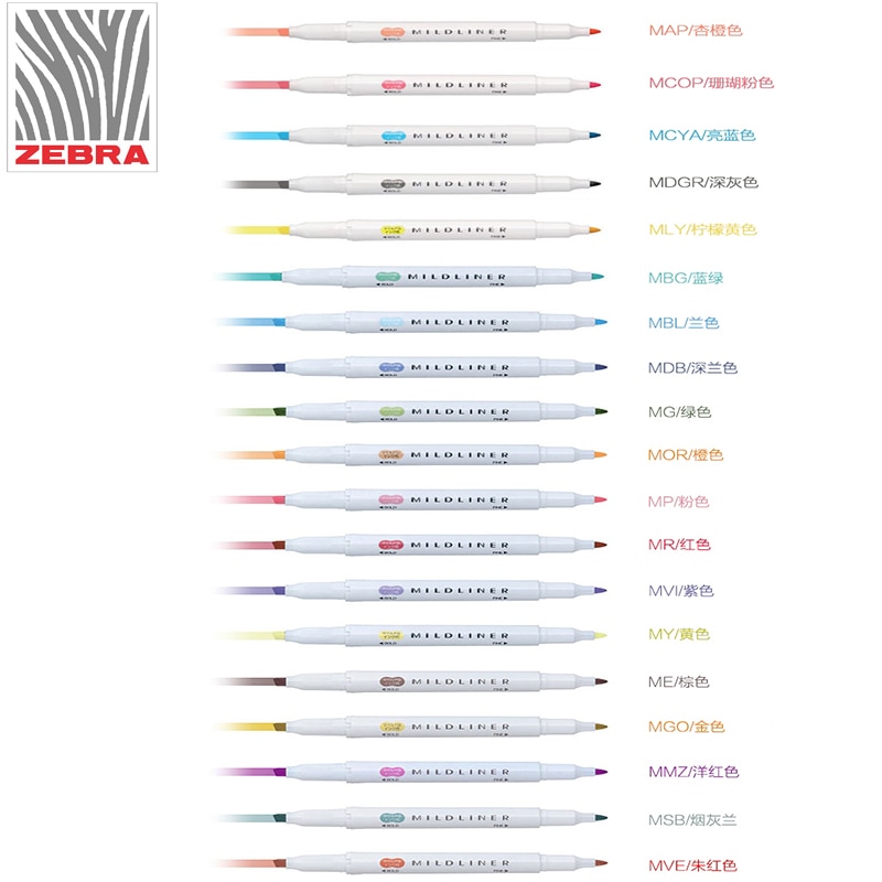 branded Zebra MildLiner Highlighter Marker Double-Sided Round Toe/Oblique Mild 15 Color for Choose Office and School Supply