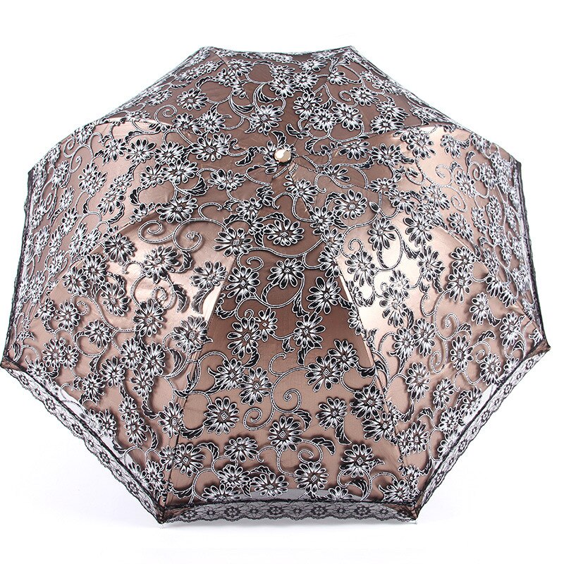Yesello 5 Color Lace Flower Umbrella Women Sun Rain Umbrella Princess Lace Sunshade Umbrellas Three Folding Umbrella