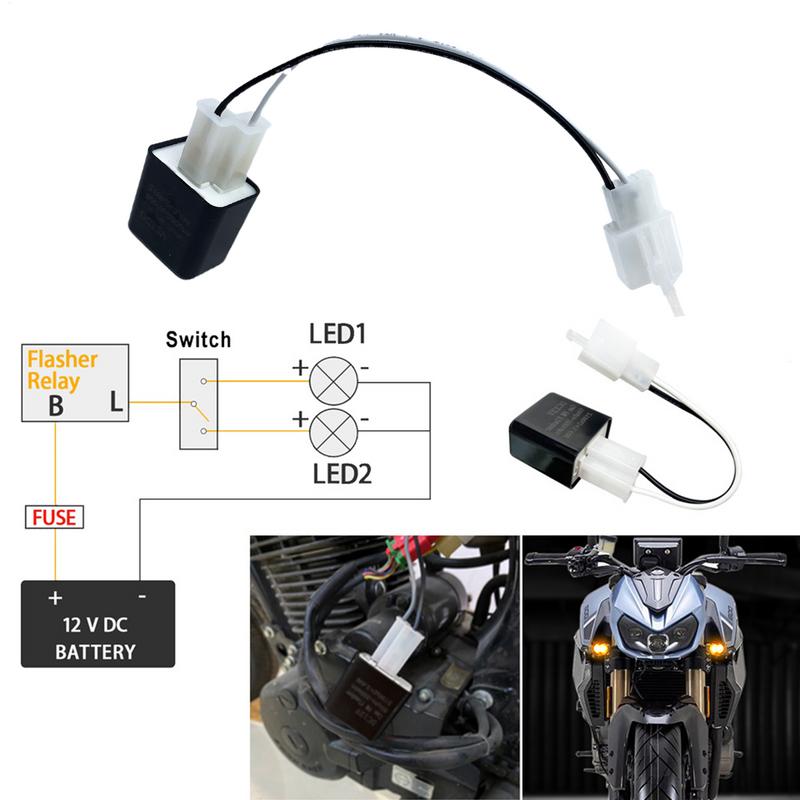Motorcycle Relay Adapter Cable 2 Pin 12V LED Flasher Relay Adjustable Frequency Of Turn Signals Blinker Indicator Flasher Relays