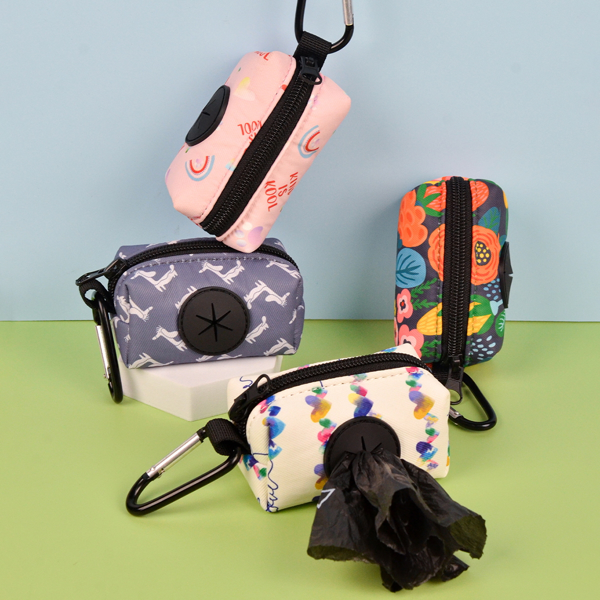 Support de sac de caca pour chien, imprimé arc-en-ciel, à la , pour fixation de laisse de chien (sans sac de caca ni laisse)
