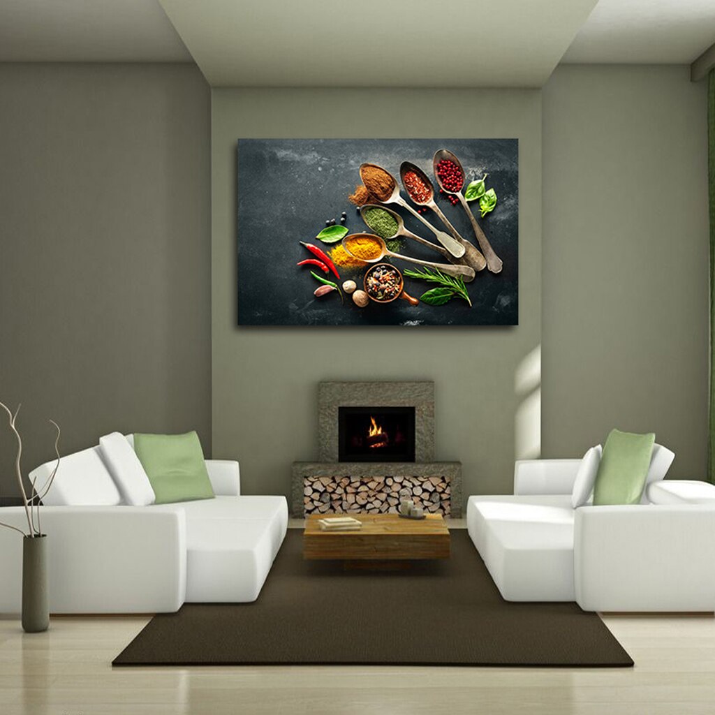 Kitchen Wall Art with Spices Colorful Kitchen Canvas Picture Painting Spices Canvas