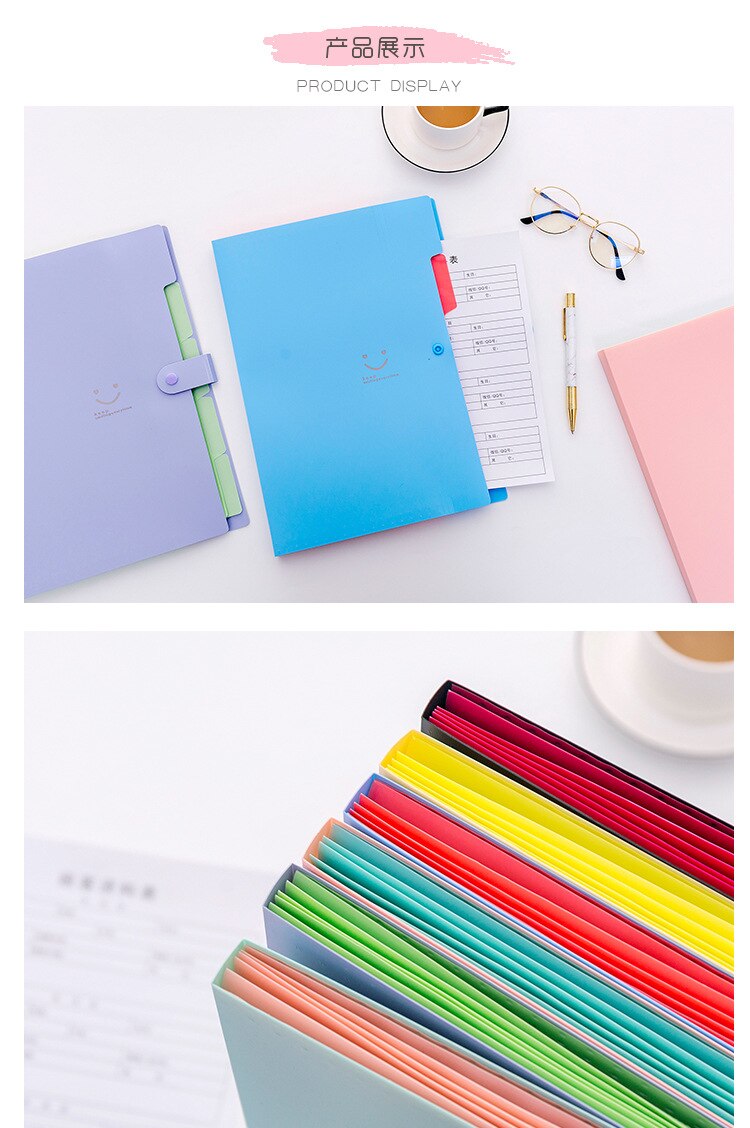 Student multi-layer folder Korean smiley face A4 organ package file bag inset paper folder 5 boxes