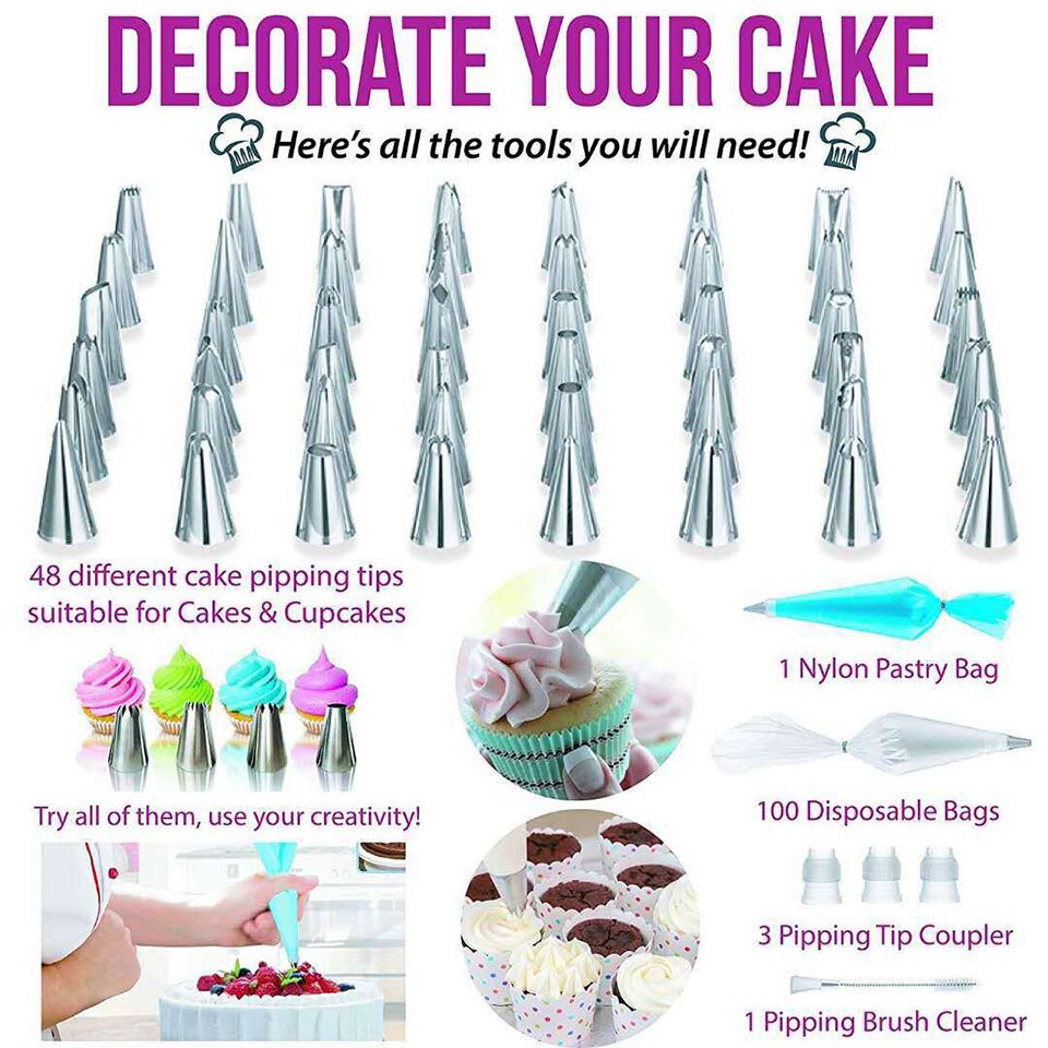 164Pcs Bake Decoratie Gereedschappen Non Slip Basis Taart Draaitafel Icing Tips Gids Icing Soepeler Spatel Piping Pastry Tassen