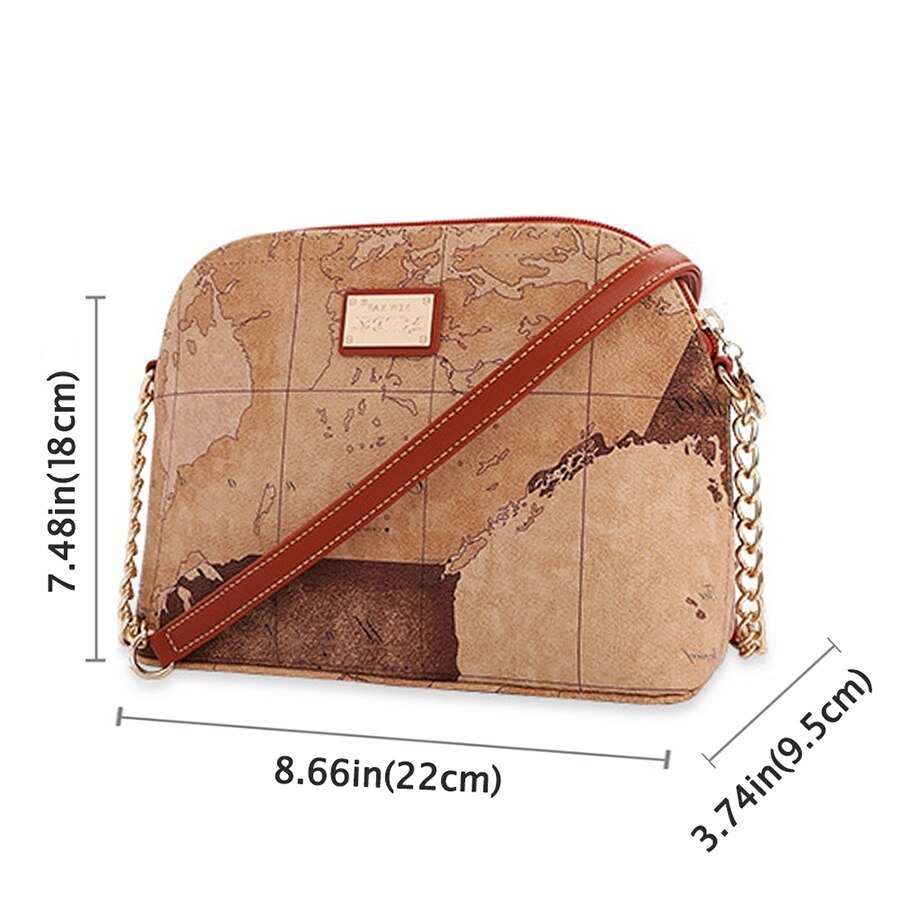 Saco de couro à prova dwaterproof água mapa do mundo concha para mulheres retro ombro crossbody saco moda presentes para meninas estilo viagem