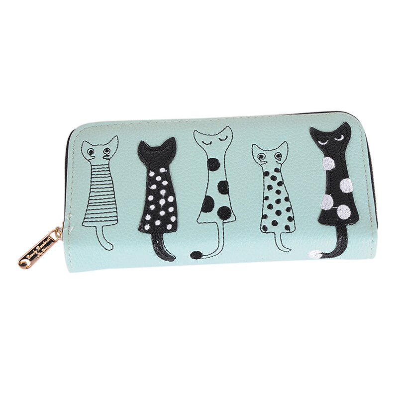 Luxury Wallet Women Cat Cartoon Wallet Female Card Holder Casual Zip Ladies Clutch PU Leather Coin Purse: green