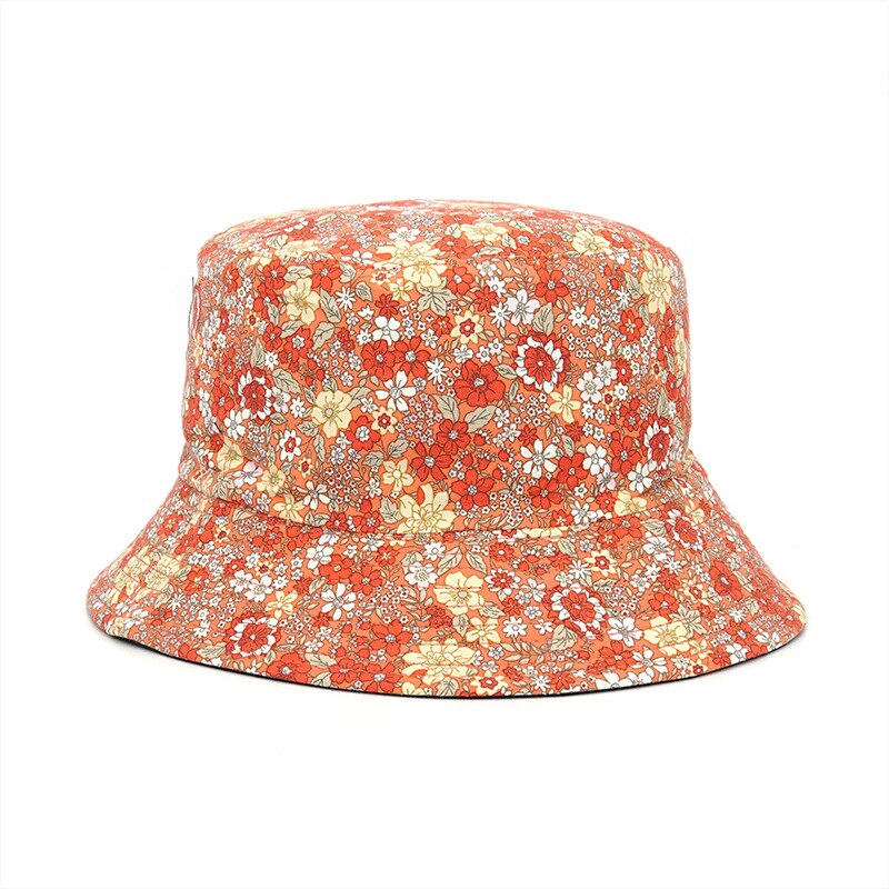 2022 Floral Print Cotton Bucket Hat Women Double Side Reversible Cap Female Panama Fisherman Hats Spring Summer: Orange