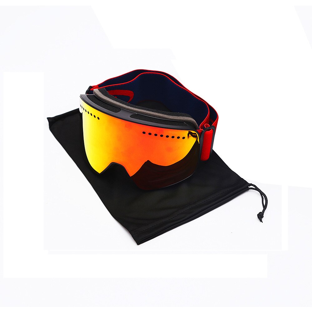 Gafas de esquí de doble capa, de lentes, gafas de invierno para nieve, deportes, Snowboard, protección UV antiniebla, máscara de esquí para adultos, imán: Frame black red