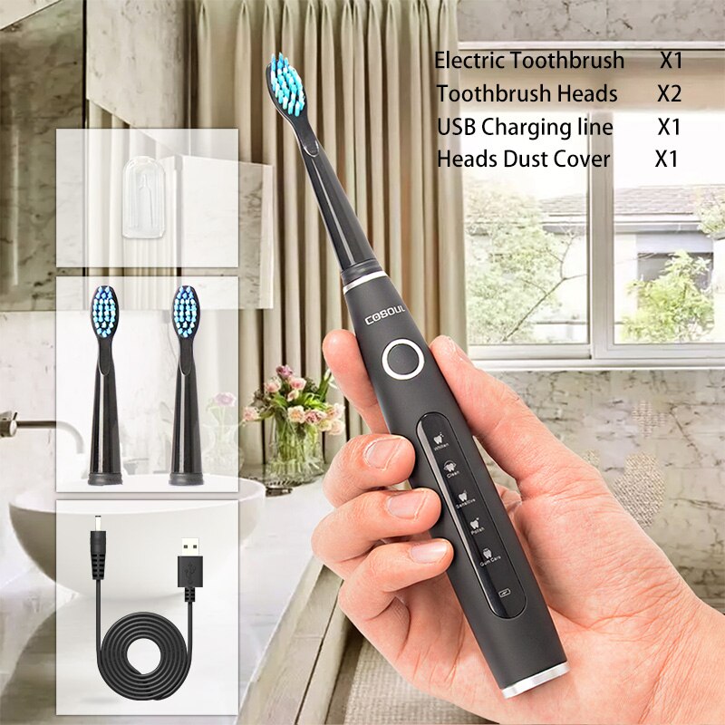 COSOUL-cepillo de dientes eléctrico para hombre y mujer, cepillo dental sónico para limpieza, blanqueador, 5 modos, recargable 40000 veces/min, automático, impermeable